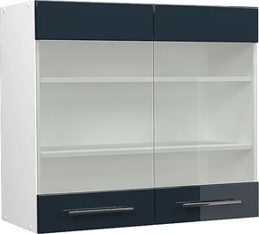 Szklana szafka kuchenna ciemnoniebieski wysoki połysk 80x34.1x72 fame-line