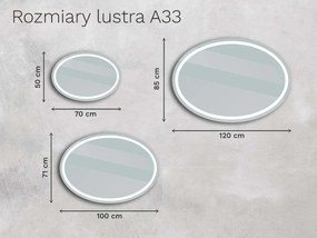 Owalne LED lustro do łazienki z oświetleniem A33 70x50