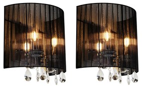 Conjunto de 2 candeeiros de parede cromados com abajur preto - Ann-Kathrin 2