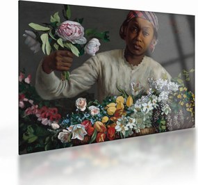 Obraz na szkle - Frédéric Bazille, Young Woman with Peonies, reprodukcje (70x50 cm)