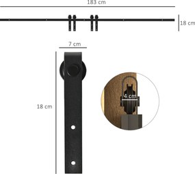 HOMCOM Zestaw do Pojedynczych Drzwi Przesuwnych Prowadnica Stal Węglowa Czarna | Aosom PL
