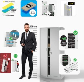 Szafa biurowa na dokumenty Jan Compact 80x40x175 cm, kolor szary