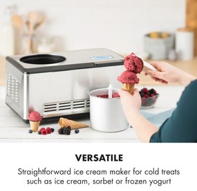 Klarstein Dolce Bacio 2L 180W Maszynka do Lodów z Kompresorem Srebrna