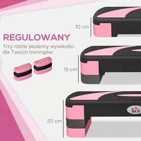 HOMCOM Stepper Aerobiczny, Regulowany, 80 x 31 x 10/15/20 cm, do 150 kg, Czarny/Różowy/Szary