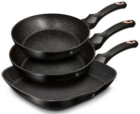 3 aluminiowe czarne patelnie z powłoką granitową D3-D07