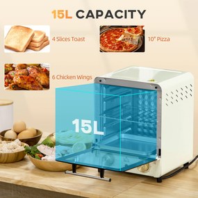 HOMCOM Mini piekarnik 15L, regulowana blacha i ruszt, 1000W, kremowy
