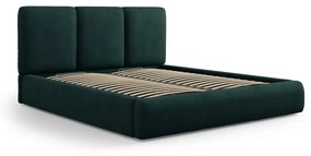 Ciemnozielone tapicerowane łóżko dwuosobowe ze schowkiem i stelażem 180x200 cm Brody – Mazzini Beds