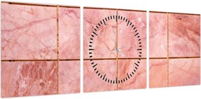 Obraz - Różowe, marmurkowe płytki (z zegarem) (90x30 cm)