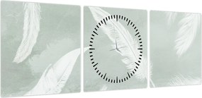 Obraz - Białe pióra (z zegarem) (90x30 cm)