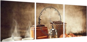 Obraz - Kawa i śniadanie (z zegarem) (90x30 cm)