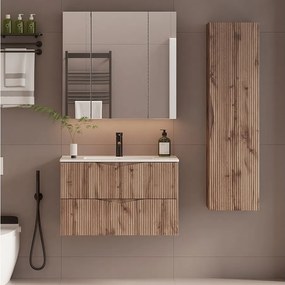 Zestaw do Łazienki 80cm Szafka z Umywalką Słupek Ryflowane Fronty Dąb Wotan Cleo