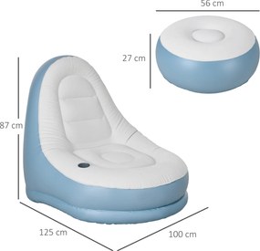 Outsunny Nadmuchiwany Krzesło Powietrzne na Zewnątrz, 125 x 100 x 87 cm, Biało-niebieski