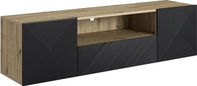 Szafka RTV Asha 167 cm wisząca z szufladą i wnęką - artisan / czarny mat