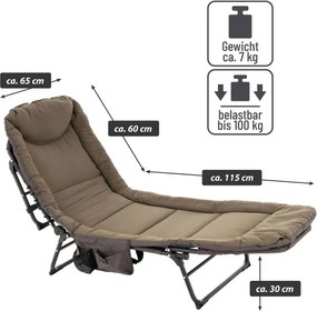 Leżak kempingowy z poduszką, 175 x 65 cm, khaki.