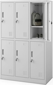 Szafka szkolna BHP szara: 6-komorowa IGOREK, 900 x 1500 x 450 mm
