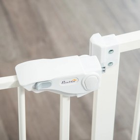 PawHut Barierka Zabezpieczająca Drzwi dla Psów z Ochraniaczem Ściany Biała 74-80x5x91,4cm | Aosom PL