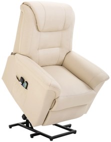 HOMCOM Fotel z funkcją wstawania regulowany z masażem ekoskórzany komfortowy kremowy 93x95x106 cm | Aosom PL