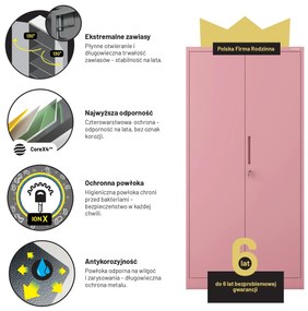 Szafa na dokumenty biurowa metalowa pudrowy róż: Fresh Style JAN H, 900 x 1950 x 400 mm