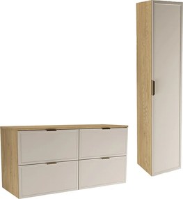 Zestaw do Łazienki 120cm Szafka z Blatem Słupek Fronty Ramka Dąb Cremona / Kaszmir Roma