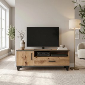 Szafka RTV stojąca CORTEZA 120 cm do Salonu z Szufladą - Dąb artisan