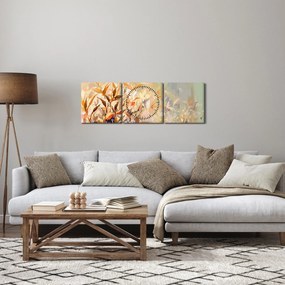 Obraz - Malowane rośliny (z zegarem) (90x30 cm)