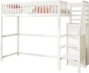 Drewniane łóżko antresolowe 90x200cm - z szafą - Białe