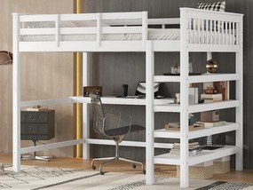 Łóżko mezzanine 140x200cm z drewna - z biurkiem i półką na przechowywanie - Białe