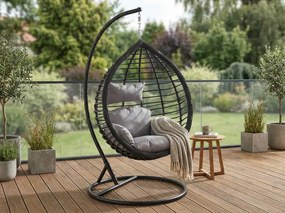 Wiszący fotel TARINO ze stojakiem, czarny/szara poduszka