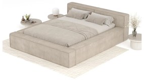 Beżowe tapicerowane łóżko dwuosobowe ze schowkiem ze stelażem 180x200 cm Voliera – Maison de Rêve