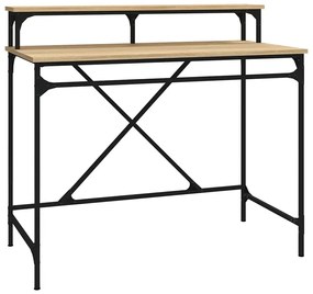 Biurko metalowe z nadstawką w stylu loft dąb sonoma E9-B72