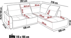 Narożnik MURILLO L z elektryczną regulacją siedziska Prawostronny w tkaninie VOGUE 06 WERSAL