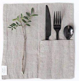 Zestaw 2 beżowych lnianych kieszonek na sztućce Linen Tales