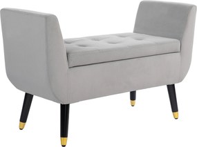 HOMCOM Ławka z miejsca do przechowywania i podłokietnikami, Skrzyniowa, Aksamitny Poliester, Drewno Kauczukowe, Jasnoszary, 107 x 42 x 65 cm