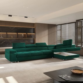Masseno Narożnik VICENTE z funkcją spania i pojemnikiem na pościel Narozniki L, Rozkładana sofa - Zielony, MONOLITH 37