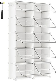 Organizer na buty KIMBERLY, 10 boksów, biały/przezroczysty SongmicsHome