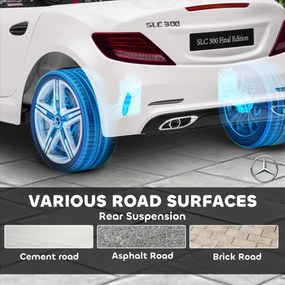 AIYAPLAY Elektryczny samochód dla dzieci, z diodami LED, pasem bezpieczeństwa, klaksonem, muzyką, 3 do 5 km/h, biały, 107 x 62,5 x 44 cm