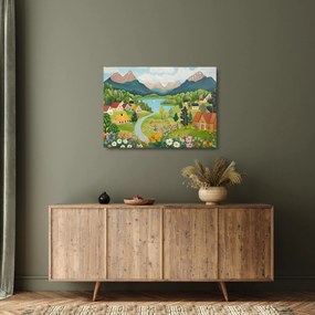 Obraz na szkle - Wioska w górach (70x50 cm)