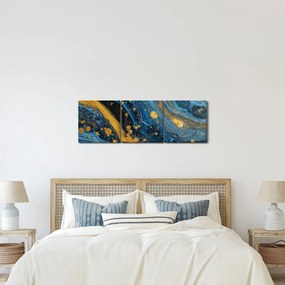 Obraz - Niebieska abstrakcja ze złotem (z zegarem) (90x30 cm)