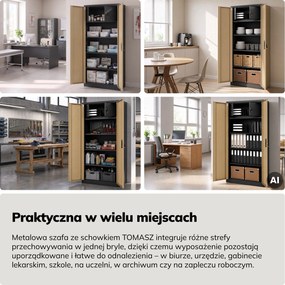 Szafa metalowa ze schowkiem antracytowa/orzech, 900x1850x450 mm: TOMASZ Eco Design