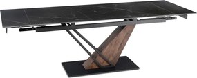 Stół Rozkładany Prostokątny REX 2 180-240 cm Ceramiczny Czarny Marmur/Orzech do Jadalni Nowoczesny Loft