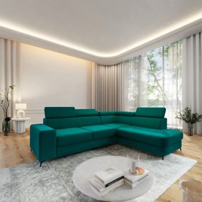 Masseno Narożnik ALVORO z funkcją spania i pojemnikiem na pościel Narozniki L, Rozkładana sofa - Lazurowy, MATT VELVET 77