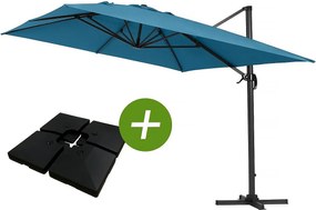 Parasol ogrodowy Sun 4" deportowany z aluminium - Prostokąt - 3 x 4 m - Niebieski - W komplecie balast