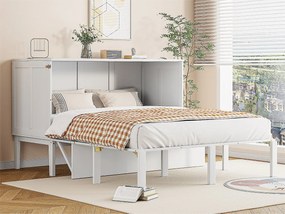 Łóżko chowane 140x200 cm z drewna - z stelażem na listwach - Białe