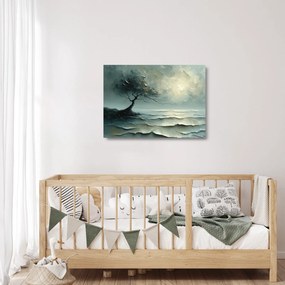 Obraz na szkle - Obraz olejny przedstawiający drzewo z oceanem (70x50 cm)