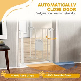 PawHut bramka dla zwierząt, regulowana, z małymi drzwiczkami, metal, plastik, biały