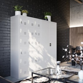 Szafa metalowa ubraniowa z półkami DAWID, 900 x 1850 x 450 mm, szara