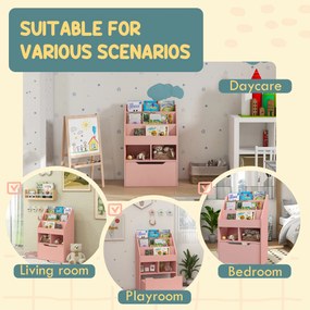 HOMCOM Regał dziecięcy z szufladą, półka na książki z półkami, 60 x 29,9 x 90 cm, Różowy