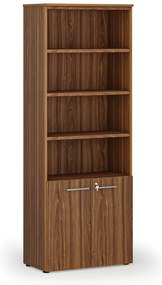 Szafa biurowa kombinowana PRIMA WOOD, drzwi na 2 poziomach, 800 x 420 x 2128 mm, orzech