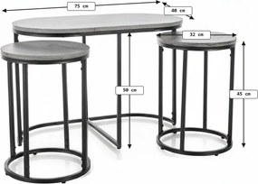 Stolik kawowy TWIXE z pomocniczymi stolikami 75x40 cm, czarny/dekor dąb artisan