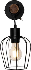 Rustykalna lampa ścienna czarna z drewnem - Stronk